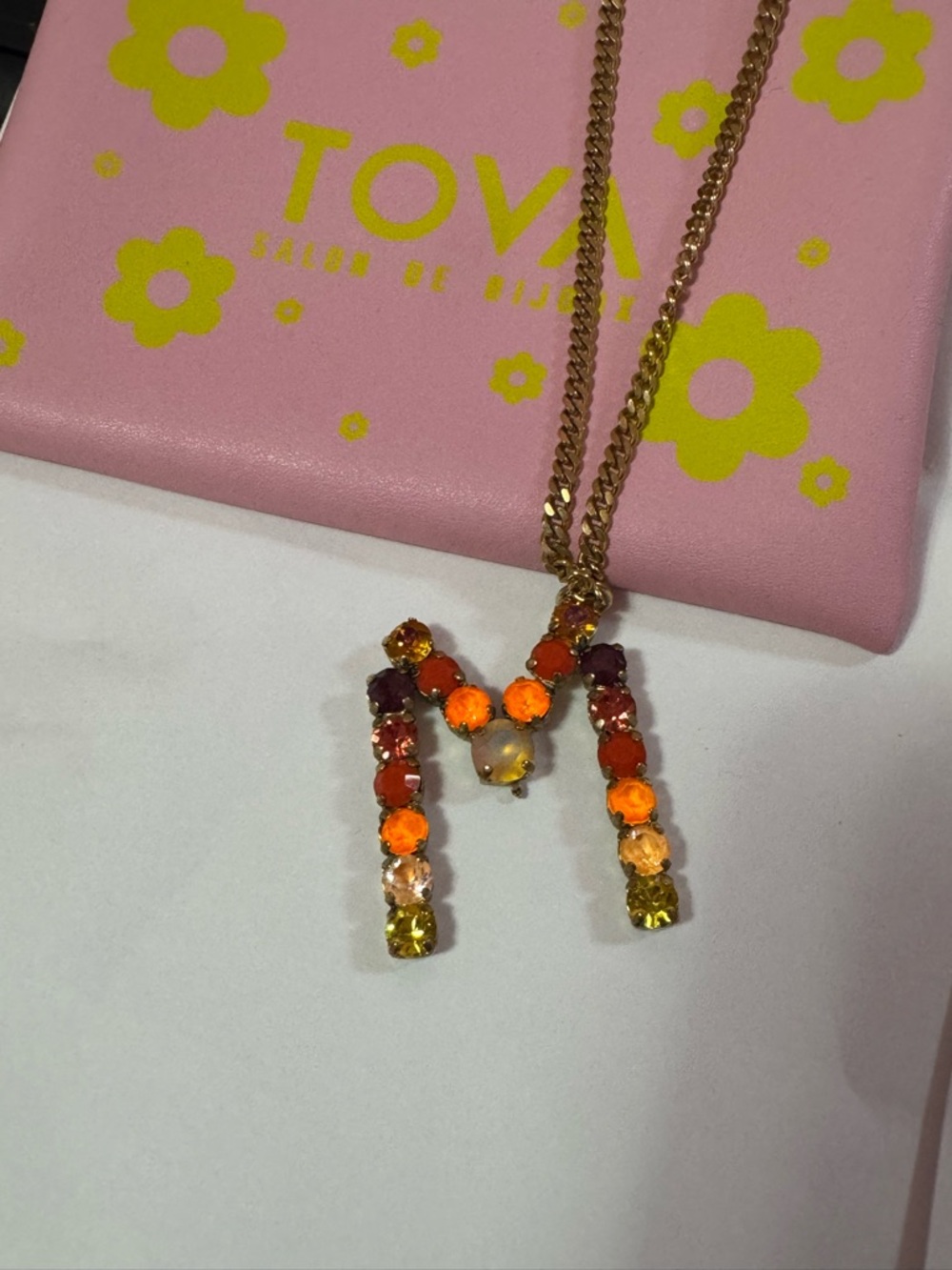 TOVA Gold Multicolor “M” Initial Necklace - Picture 2 of 2